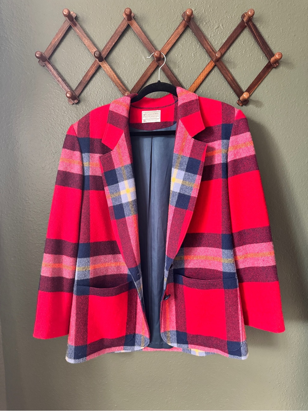 Vintage Pendleton Red Plaid Wool Blazer Jacket